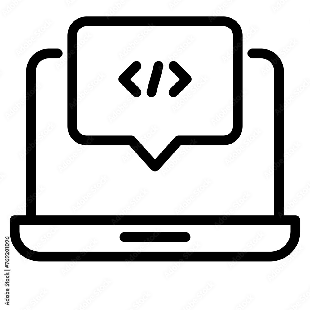 Programming and coding line icon. Laptop with code symbol Programming and coding line icon. Laptop with code symbol
