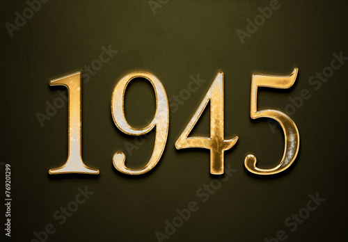 Old gold effect of 1945 number with 3D glossy style Mockup. 