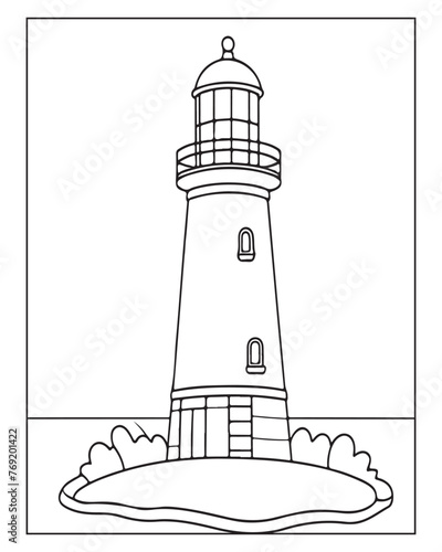 A classic lighthouse standing tall as a guiding beacon by the coast nautical symbol drawing