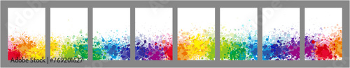 Set of colorful vector ink drops and splashes A4 backgrounds for poster, flyer, brochure or card.