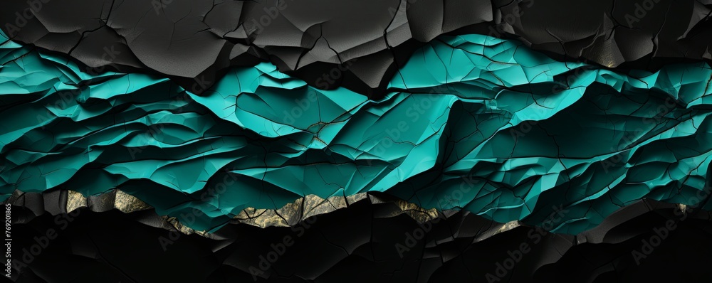 torn turquoise papper on a black background  - obrazy, fototapety, plakaty 
