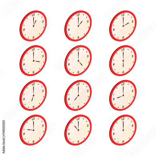 Clock show different time isometric PNG illustration with transparent background