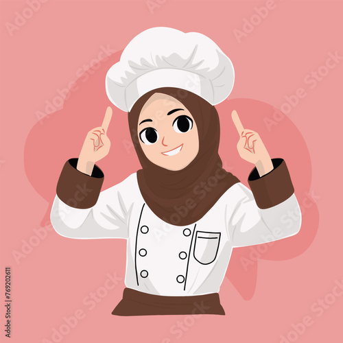 Young Hijab Chef Pointing Upwards