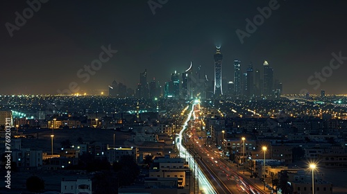 A night view of the Kingdom of Saudi Arabia showcases the Kingdom Tower and Riyadh's skyline, emphasizing the country's modernity photo
