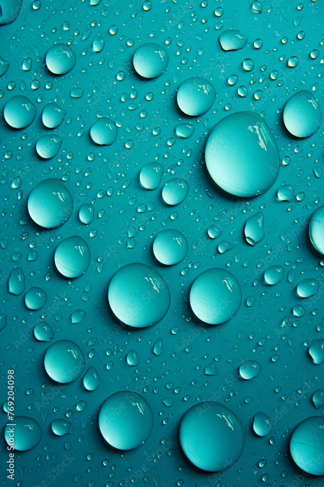 water droplets on all cyan, matte background