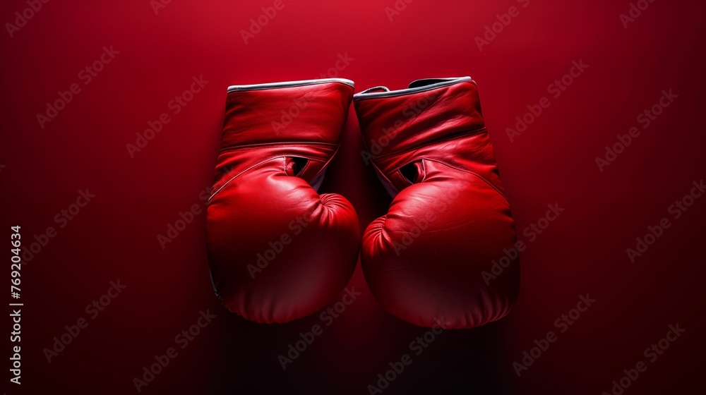 Pair of vibrant red boxing gloves.