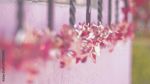 Close up to heart shaped pink decorations. 4K UHD video 3840x2160