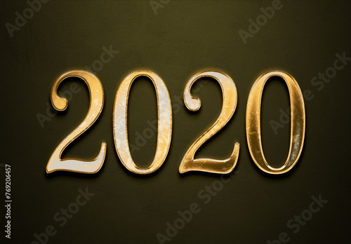 Old gold effect of 2020 number with 3D glossy style Mockup. 