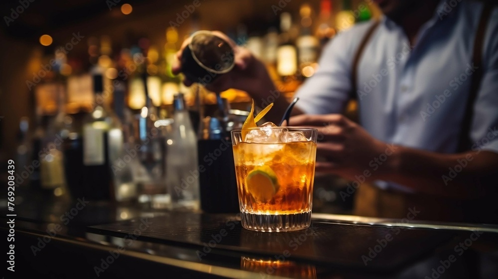 Bartender preparing an alcoholic drink at the bar
