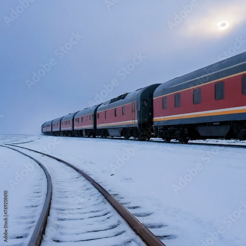 The train rushes through the snowy desert. Generative AI