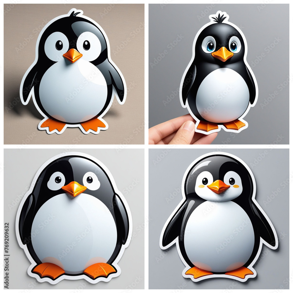 Obraz premium Diseño de pegatinas 3d pingüino 