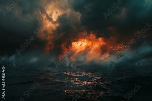 An ominous, dark cloud texture with flashes of lightning, evoking the tempestuous sea journeys across the Narrow Sea and the foreboding dark atmosphere created with Generative AI Technology © Sentoriak