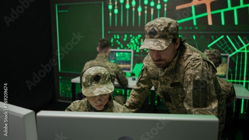 Canvas Print Group of security squad in control center