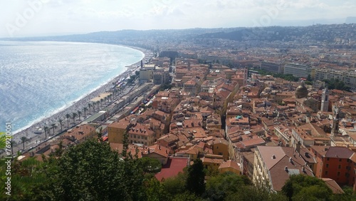 Aerial panoramic view of the beach, coast and city, Nice, South of France