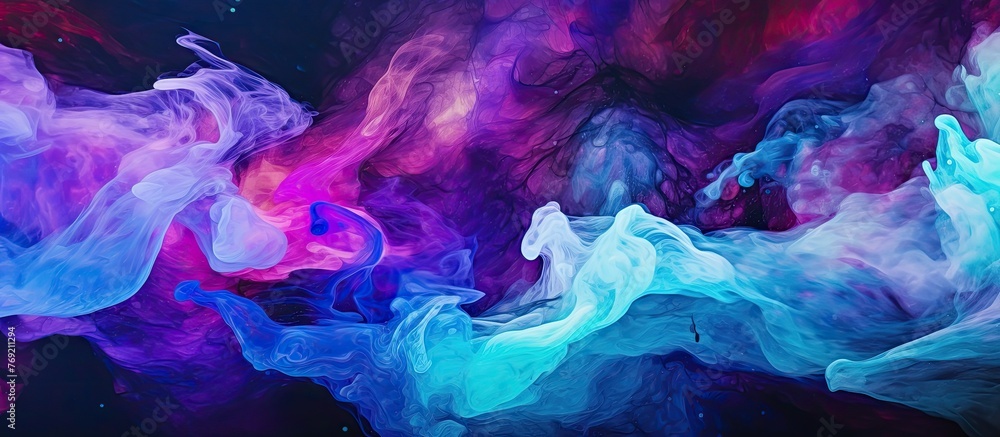 Vivid and colorful liquid painting captured in a close-up shot against a solid black background, creating a striking and artistic imagery