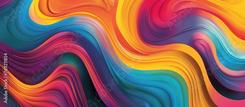 Stylish banner with vibrant stripes and flowing shapes on colorful background.