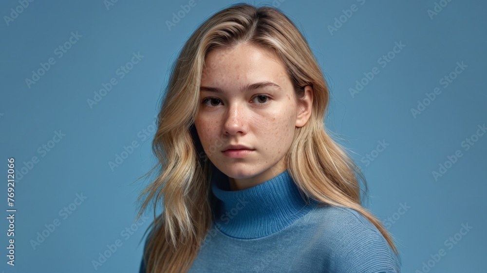 Portrait of a sad young blonde woman with acne Portrait of a sad young blonde woman with acne