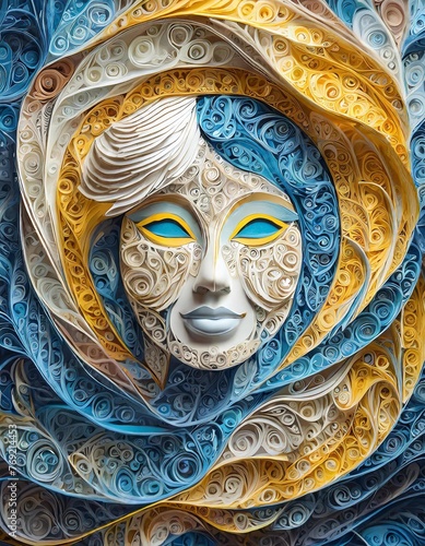 Quilled paper art of abstract woman's face © Євдокія Мальшакова