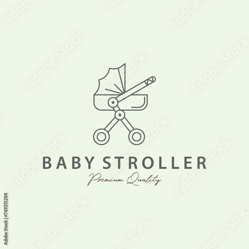 vector baby stroller line art minimalist illustration design icon