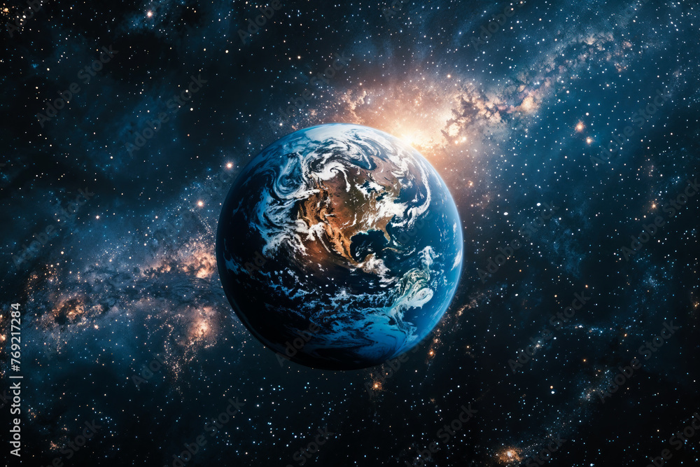 Obraz premium Stunning view of earth with milky way backdrop, symbolizing earth day