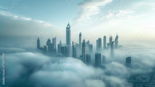 The Abu Dhabi skyline is depicted with clouds, showcasing the modern city view of the United Arab Emirates capital photo