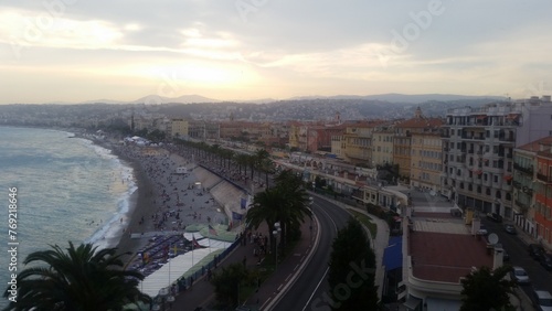Aerial panoramic view of the beach, coast and city, Nice, South of France photo