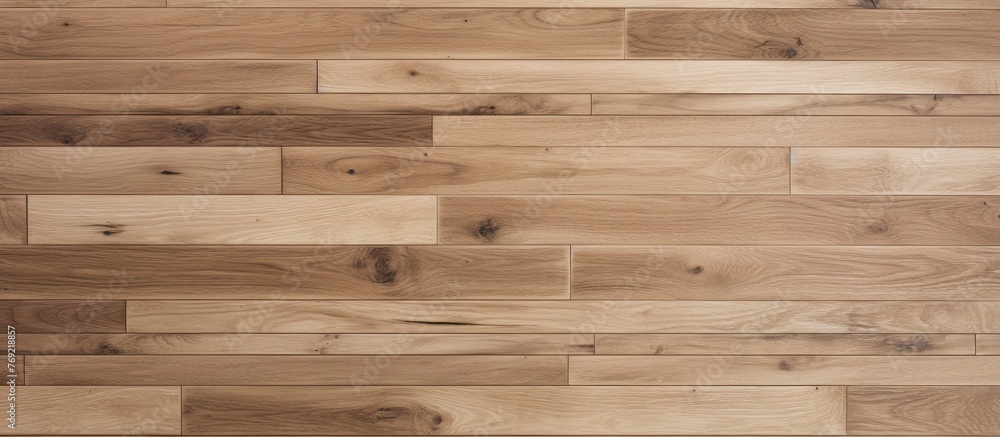 A closeup shot of a brown hardwood floor with a blurred background. The rectangle planks are stained in a warm beige tone, showcasing the natural beauty of wood as a building material A closeup shot of a brown hardwood floor with a blurred background. The rectangle planks are stained in a warm beige tone, showcasing the natural beauty of wood as a building material