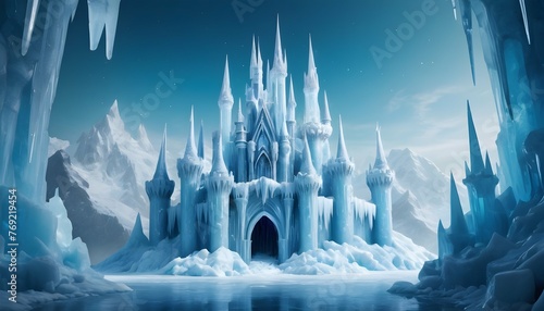Create An Image Of A Majestic Ice Castle With Towe © Kalka