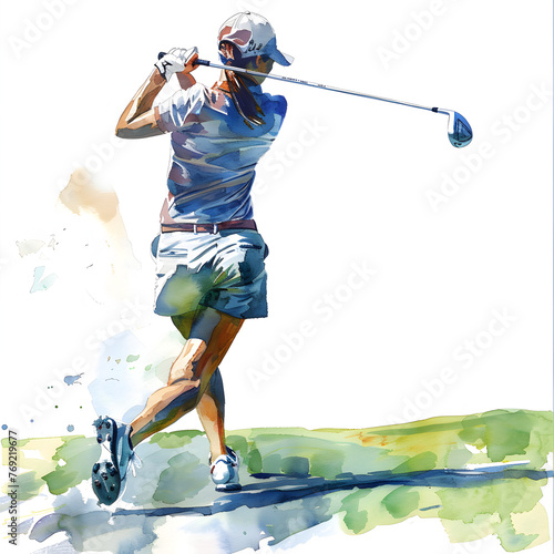 Female Golfer Watercolor Painting 