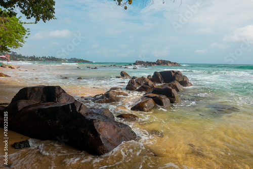 Beach and ocean in the island of Sri Lanka