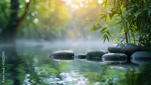 Bamboo and Stones Spa Background on Water for Relaxation and Serenity