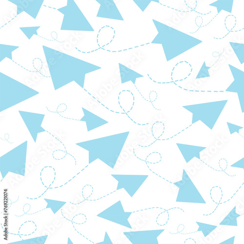 Free Download Vector isolated blue silhouette flying paper planes seamless pattern. Flat Style Paper Planes Repeatable Texture, wallpaper, wrapping paper or banner template. Target, purpose or goals concept pattern - GFXLoad