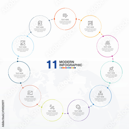 Modern circle infographic with 11 steps, process or options.