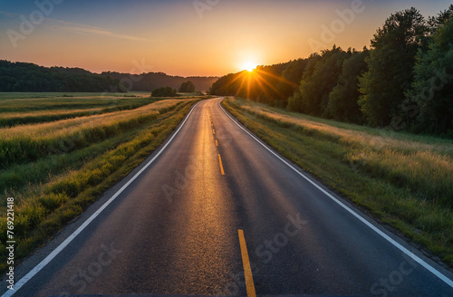 sunset over the road