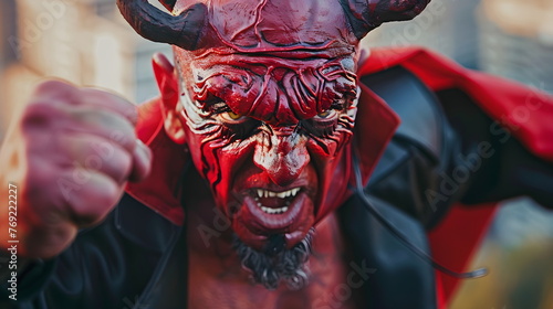 Der Teufel zieht in den Kampf / Aggresiver Teufel / Teufel Poster / Ai-Ki generiert photo