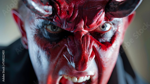 Wütender Teufel im Portrait / Teufel Wallpaper / Der Teufel in Nahsansicht / Ai-Ki generiert photo