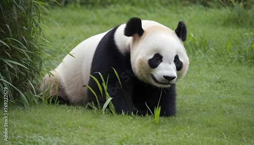 A Giant Panda Playing Hide And Seek In The Grass