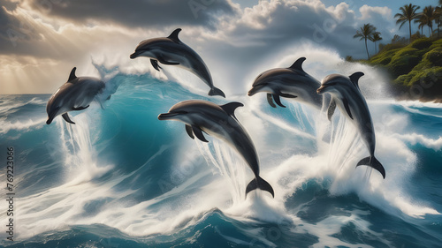 dolphins jumping into water