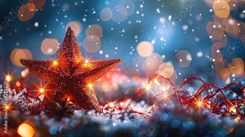 Shimmering Christmas Star in Enchanting Sky with Abstract Magic and Defocused Lights - Illustration