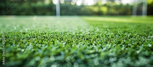 Green Soccer Field Grass Texture Background, Artificial Turf Interior 