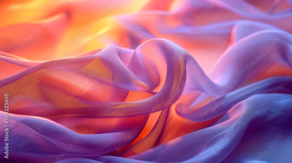 Lavender transparent fabric with sunset light behind it. Lavender transparent fabric with sunset light behind it.