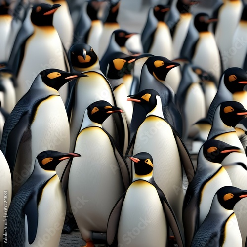 A group of penguins dressed in formal suits and dresses, attending a fancy ball2 photo