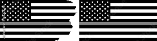 Flags with thin grey line vector. Standard flag and with torn edges