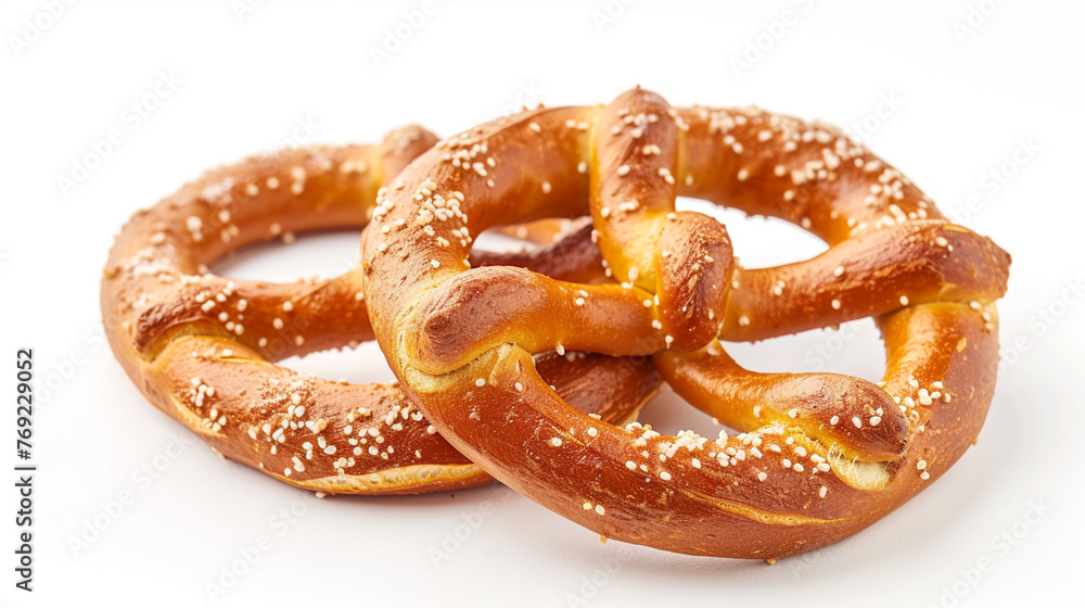 Salty pretzels, isolated on white background. Generative Ai Salty pretzels, isolated on white background. Generative Ai