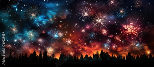 Fireworks in the night sky.