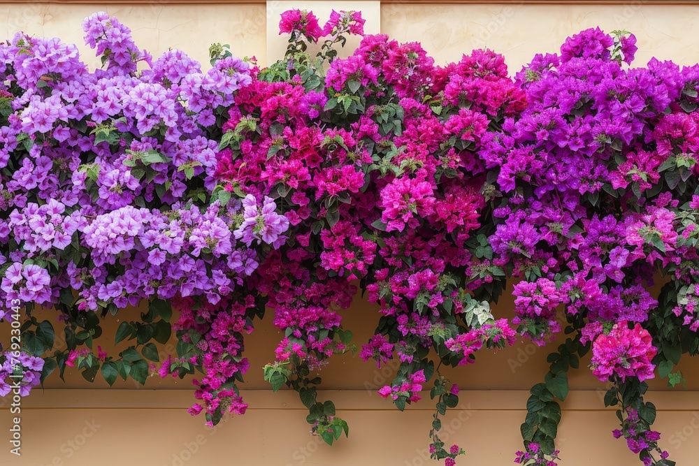 Lush flowers adorning the side of a building, adding a vibrant touch to the urban setting