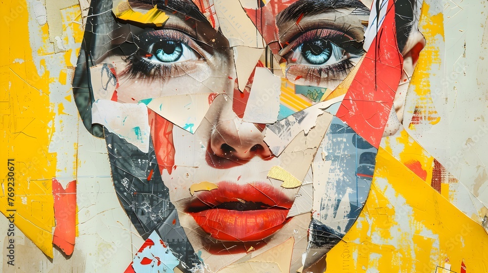 Modern Art Collage Portrait: A Trendy Blend of Colors and Geometry in a Woman and Man's Expressive Depiction