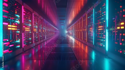 Futuristic Data Center Glowing with Advanced Cloud Computing Technology
