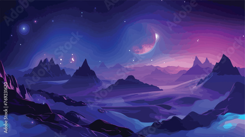 Abstract fantasy neon space landscape
