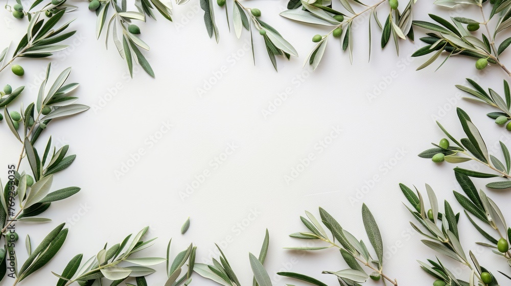 Olive Branch Frame on White Background Olive Branch Frame on White Background
